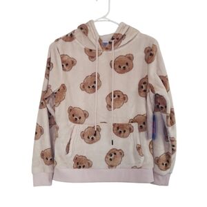 Women's Juniors Blue Riot Teddy Bear Hooded Pullover Sz Small NWT